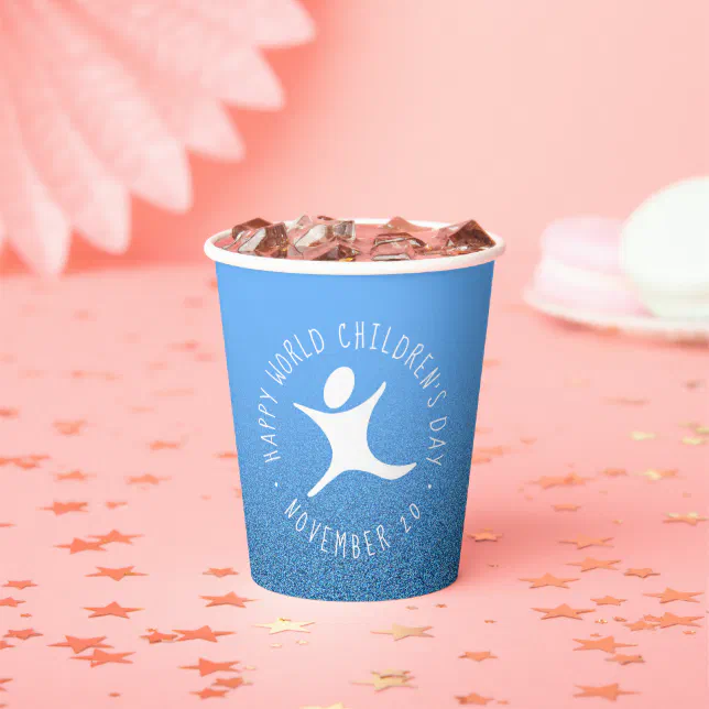 Happy World Children's Day Blue Glitter Paper Cups