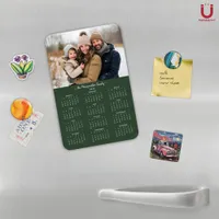 2025 Modern Forest Green Family Photo Calendar Magnet