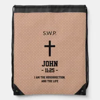 Beige Dotted Pattern Bible Chapter Verse Christian Drawstring Bag