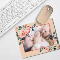 Family Rose Flower and Love Portrait Beige Frame Mouse Pad