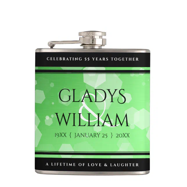 Elegant 20th 38th 55th Emerald Wedding Anniversary Flask