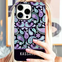 Bohemian Paisley Purple Custom Name iPhone 16 Pro Max Case