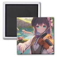 Anime Girl Playing the Violin and Axolotls Magnet