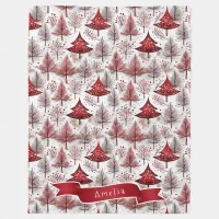 Red White Christmas Tree Pattern#4 ID1009 Fleece Blanket