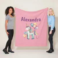 Cute Colorful Watercolor Unicorn Fleece Blanket