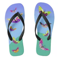 Flying multicolored butterflies flip flops