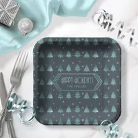 Christmas Trees Pattern Teal ID863  Paper Plates