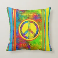 [Geometric Tie-Dye] Modern Stripes with Peace Sign Throw Pillow