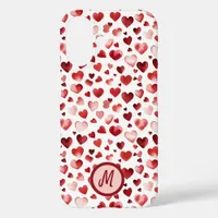 Watercolor Red Hearts Valentine's Day Monogram iPhone 16 Case