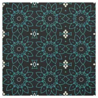 Black & Teal Stylish Floral Geometric Pattern Fabric