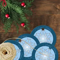 Blue And White Paper Cut Snowflake Happy Holidays Favor Tags