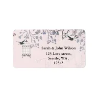 pink bird cage, love birds return address labels