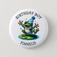Funny Frog Themed Birthday Boy Button