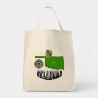 Oklahoma Map, seal and Picture Text Tote Bag