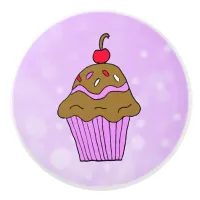 Whimsical Purple Cupcake with Cherry on Top Ceramic Knob