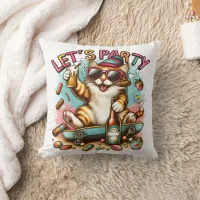 Skateboarding cats with treats & drinks! throw pillow