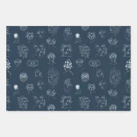 Navy Blue and White Lady Monster Line Art Wrapping Paper Sheets