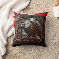 Eagle Leather Carving With Canadian Flair Throw Pillow