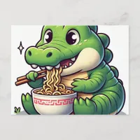 Adorable Kawaii Alligator Eating Ramen Postcard