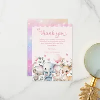 Wildlife Cute Animals Pink Birthday Party Thank You Card