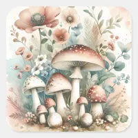 Cottage Core | Vintage Mushrooms and Flowers  Square Sticker