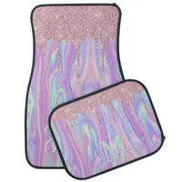 Monogram Metallic Rose Gold Glitter & Iridescent Car Floor Mat