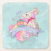 Easter Bunny, Eggs and Confetti ID377 Square Paper Coaster