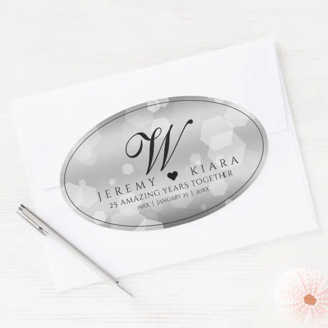 Elegant 25th Silver Wedding Anniversary Oval Sticker