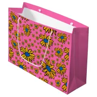 Pretty Daisies Yellow Blue and Pink Floral Design Large Gift Bag