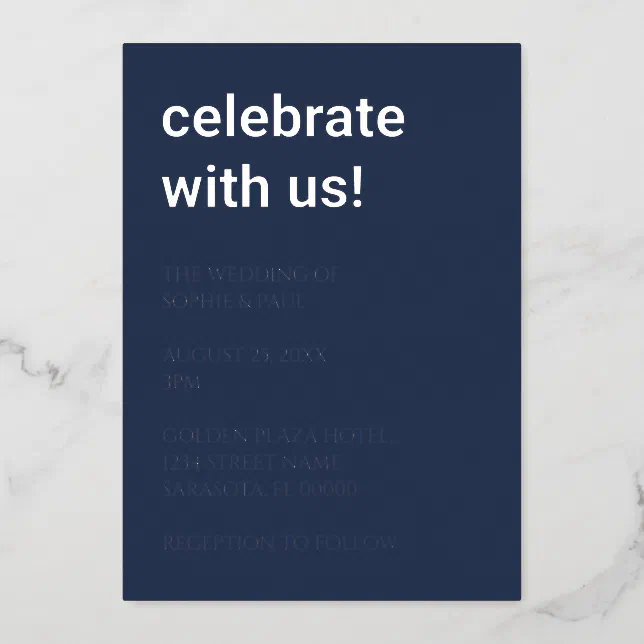 Simple Navy Blue Wedding Foil Invitation