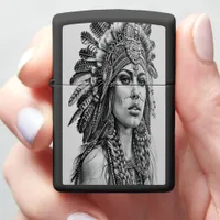 Feathered Indian warrior girl Zippo Lighter