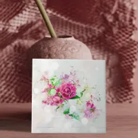 Romantic Pink Rose With Bokeh & Sparkles on White Ceramic Tile