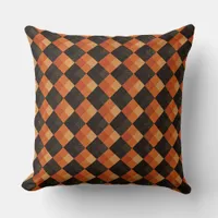 Retro Orange and Black Halloween Diamond Print  Throw Pillow