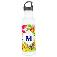 Watercolor Flowers Monogrammed  Stainless Steel Water Bottle