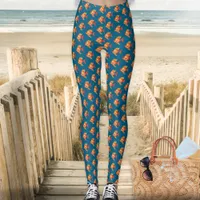 Modern Ocean Blue Orange Fish Patterned Leggings