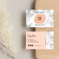 Trendy Modern White Marble Pink Makeup Artist Business Card