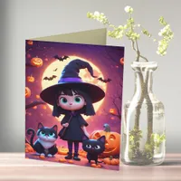 Cute little witch with cats and pumpkins, custom  card