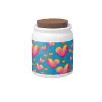 Multicolored Watercolor Hearts Candy Jar
