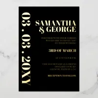 Simple Minimalist Black and White Modern Wedding  Foil Invitation