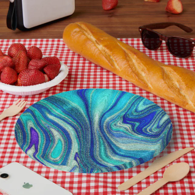 Elegant Aquamarine Paua Rainbow Shell Inspired Paper Plates