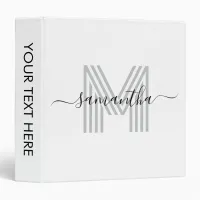 Signature Name Silver Retro Monogram 3 Ring Binder