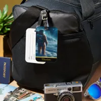 Astronaut stands on a frost-covered surface luggage tag