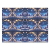 Magical Christmas time - golden snowflakes on blue Tissue Paper