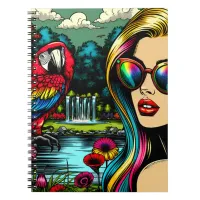 Woman and Parrot in the Park Pop Art  Notebook