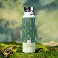 Green Floral Wildflower Monogram Water Bottle
