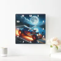 Revving through the night by the moonlit lake square wall clock