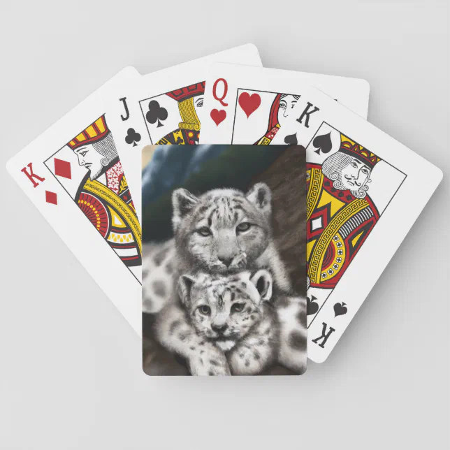 Mother Snow Leopard and Cub in the Mountains Poker Cards