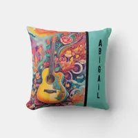 Floral Medley Guitar Aqua 16 inch Throw Pillow