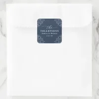 Elegant Navy Blue Wedding Favor Square Sticker