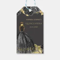 Elegant Black Gold Floral Princess Quinceanera  Gift Tags